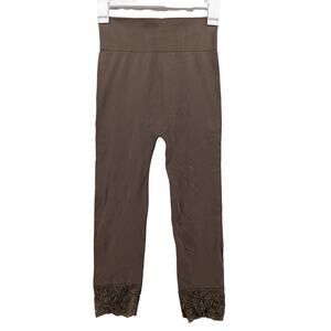 Zenana Outfitters Capri Leggings S M Brown Lace Trim Ribbed High Waisted Cropped